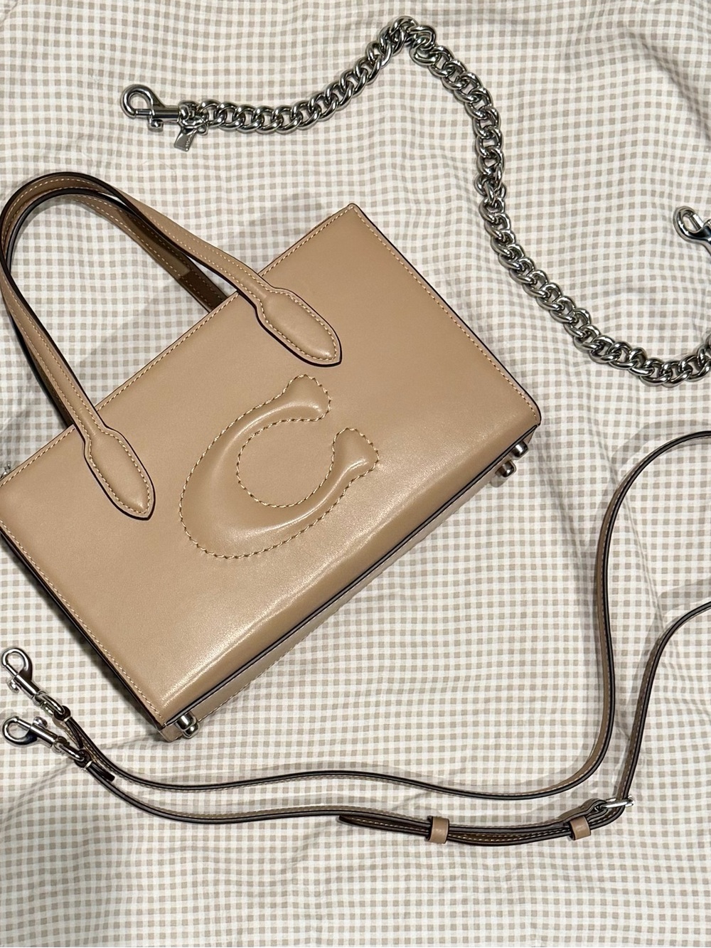 Coach Beige Leather Satchel with Raised 'C' Logo
